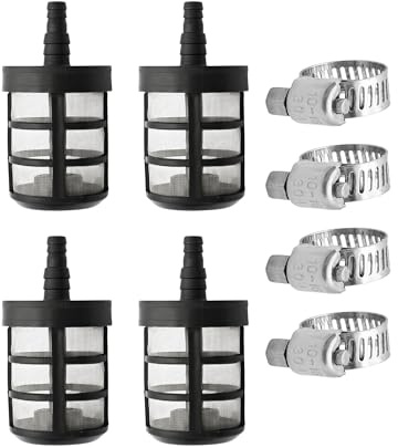 bociloy Lot de 4 filtres de tuyau ménager, filtres en maille d'acier inoxydable avec raccord cannelé 3/8-1/2, filtre d'entrée de tuyau d'arrosage pour pompes à eau, pulvérisateurs, nettoyeurs haute