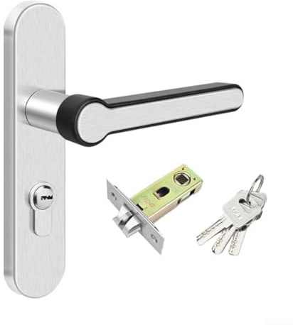 Stainless Steel Bathroom Door Lock With Key, Adjustable Handle Orientation Single Latch Mechanism for 35-45mm Thick Interior Doors, Rust Resistant Silver Finish(45mm)