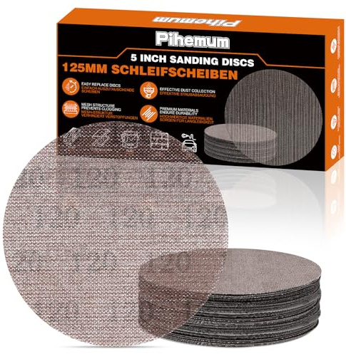 pihemum 50 Pcs 125mm Mesh Sanding Discs 120 Grit Hook and Loop Net Sandpaper for Orbital Sander