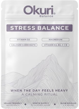 Okuri Anxiety Relief Vitamin Patches for Adults - Magnesium, D3, B1, C, K2 | Natural Stress Relief, Mood & Calm Patches | Rescue Remedy Alternative | Anti-Stress, Non-Drowsy | Magnesium Patch, 32 Count