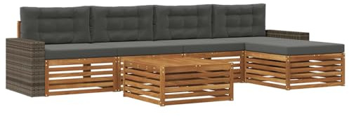 vidaXL Outdoor-Sofagarnitur 6 pcs Natur und Anthrazit 79 x 79 x 37 cm, Patio-Sofa, modernes Eckset, wetterfester Gartenlounge, Bequeme Terrassenplätze für entspannte Zeiten