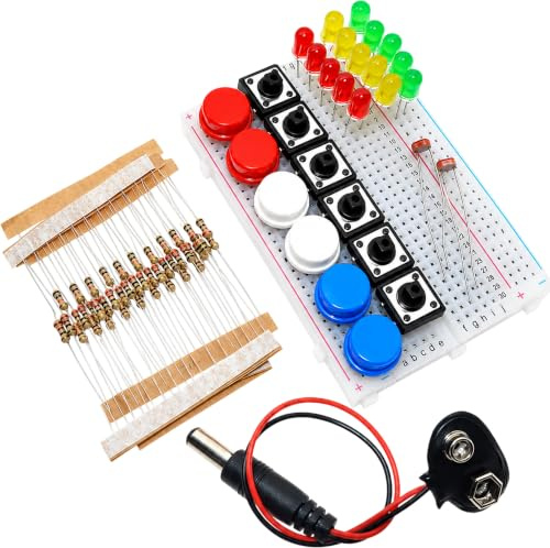 DIYables Electronics Component Starter Kit with 400 Hole Breadboard LEDs Resistors Buttons Photoresistors for Arduino ESP32 Raspberry Pi, 65 Pieces with Storage Box
