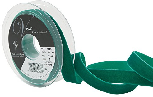 Berisfords Velvet Ribbon Emerald 16mm - Nylon Craft Ribbon for Sewing, Gift Wrapping and Hair Accessories