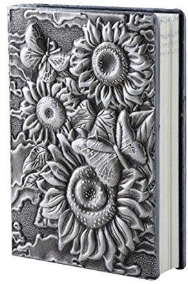 AiSi Retro A5 Notizbuch klassische europäische Vintage-Stil Tagebuch Journalbuch Notizheft Notebooks Reisetagebuch Buch 21.7 x 15 x 2cm A5 Sonnenblumen 3d Muster Silber