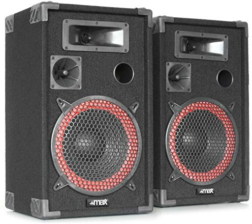 MAX XEN-3508 - Altavoces pasivos PA 500W de 3 vías con woofer 8, Trompeta de Alta dispersión, Carcasa de Madera y Asas, Ideal para DJs Principiantes y Sonido doméstico o portátil