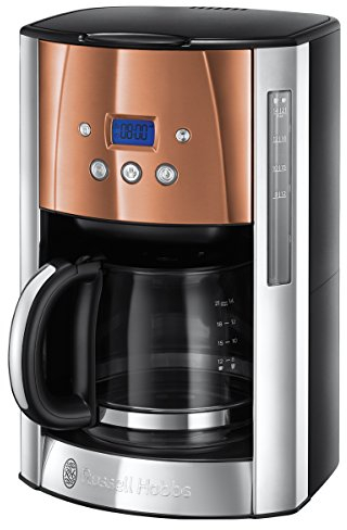 Russell Hobbs Digitale Kaffeemaschine Luna Edelstahl/Kupfer, programmierbarer Timer, bis 12 Tassen, 1,5l Glaskanne, Warmhalteplatte, Abschaltautomatik, 1000W, Filterkaffeemaschine 24320-56