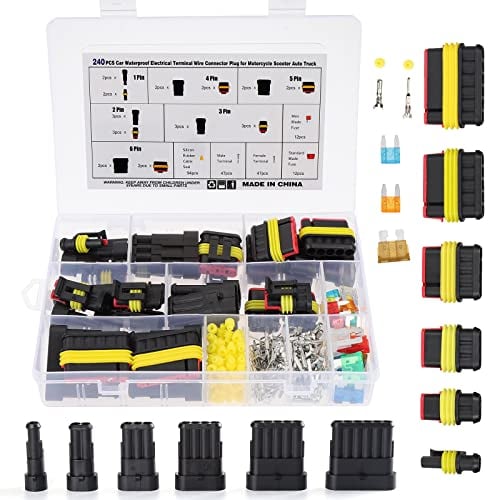 HSEAMALL Connettore impermeabile per cavi auto, connettore per terminali elettrici, 1/2/3/4/5/6 pin con fusibili per lama automotive, 240 pezzi
