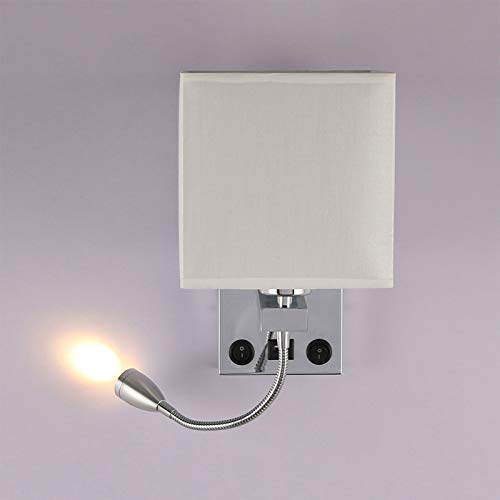 ALLOMN Luz de la Mesilla de Noche, Lámpara de Pared de Lectura LED Lámpara de Pared Moderna con Foco de Cuello de Cisne Ajustable, Interruptores Dobles, Con Puerto USB para Cargar E27 (Con USB, 2 PCS)