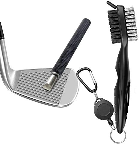 Gzingen Golf Tool Set, Golf Club Groove Sharpener and Retractable Golf Club Brush, Re-Grooving Tool and Cleaner for Wedges & Irons for Golfers, Practical Sharp and Clean Kits (Black Sharpener)