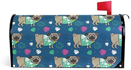 Linomo Magnetbriefkasten, Motiv: süßer Mops, für Briefkasten, Briefkasten, Abdeckung für Zuhause, Garten, Hof, Außendekoration, für Übergröße 63,5 x 53,3 cm
