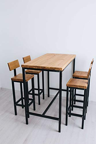 BestLoft.de Bartisch Bartonville Industriedesign Loft (1 Set: 120er Tisch + 4 Hocker New York MIT geneigter Lehne, Eiche Natur)
