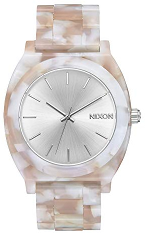 Nixon Time Teller Acetate Damenuhr Analog Quarz mit Acetat Armband Pink / Silber