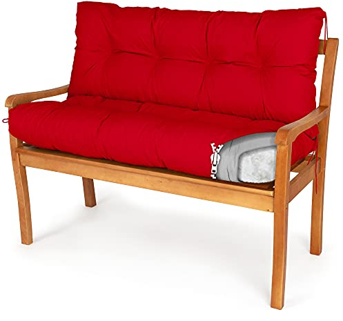 Spatium Bankauflage abnehmbar Bezug wasserdicht Sitz + Rücken gesteppt Bankkissen Bankpolster Polsterauflage Auflage für Gartenbank 30 Größen zur Auswahl, 7 Farben(100 x 80 x 10cm Rot)