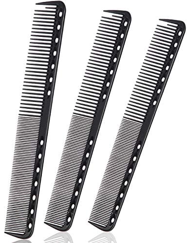 Carbon Fine Cutting Comb - Fiber Salon Hairdressing Heat Resistant Barber Comb (3 Pieces, Black)
