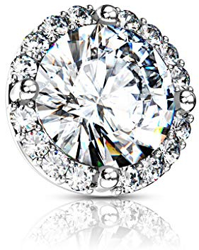 Paula & Fritz® Aufsatz-Dermal Anchor 6-mm Zirkonia Silber/klar/klar 316L Chirurgenstahl 1,6-mm Gewinde Haut-Anker Skin Diver Implantat Kugel