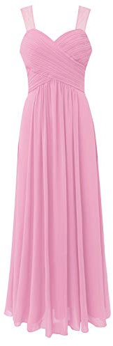 TiaoBug Longue Robe Femme Robe Soirée Cocktail Mousseline de Soie sans Manche Plissé Une Epaule Robe Mariage Cérémonie Bal Rose Clair 44