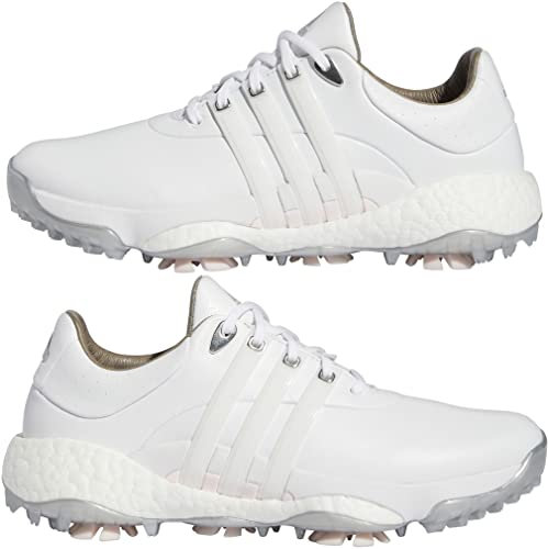 adidas Tour360 22 Zapatillas de Golf para Mujer con Taco (White/Silver/Pink, Numeric_38)
