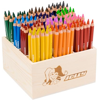 JOLLY Classpack - Wood, X-Big, Basic colours, Holzbox mit 144 Farbstiften, 12 Grundfarben, Bruchfest und Ungiftig, extra-dicke Mine, Ideal für Schule und Kindergarten