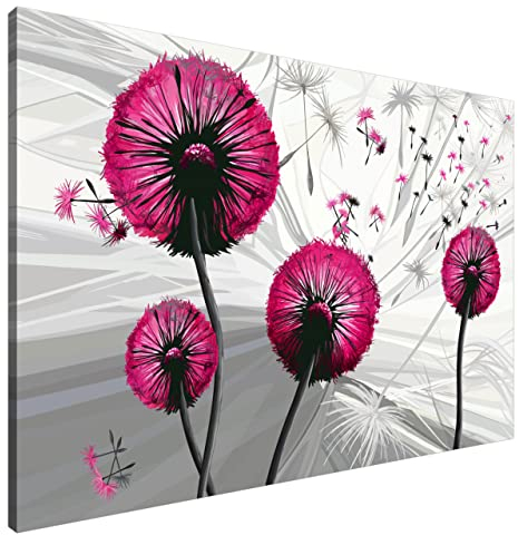 Estika Leinwand bilder - Pusteblume Magenta - 120x80 cm, 1 teilige kunstdruck - Wandbilder wohnzimmer, schlafzimmer, Moderne wanddeko, Bild auf leinwand - Abstrakt blumen bilder - 5035A_1B