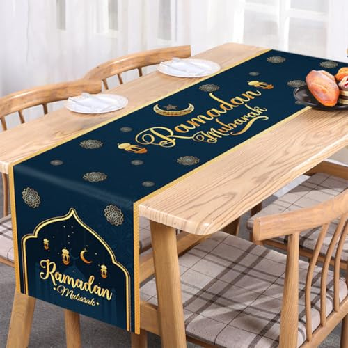 Ramadan Mubarak Tischläufer Tischdekorationen – Ramadan Moschee Laterne Islamische Happy Ramadan Mubarak 2024 Partyzubehör Dekorationen, 180 x 35 cm