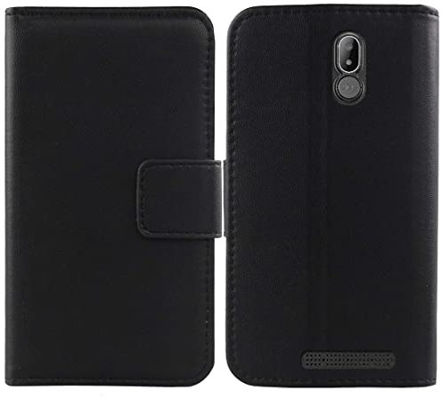 Gukas Vera Pelle Case per BRONDI Amico Smartphone S Nero 5.7 Genuine Flip Cover Custodia Caso Guscio Protettiva Portafoglio (Nero)