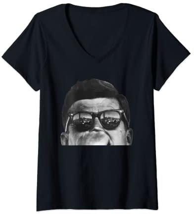 Damen JFK John F Kennedy Sonnenbrille T-Shirt mit V-Ausschnitt