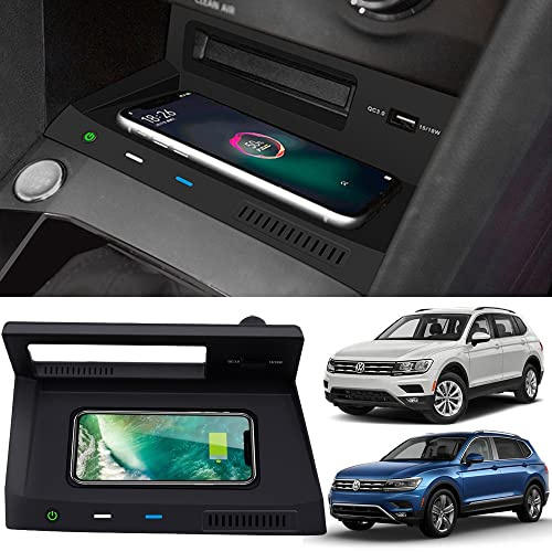 Kabelloses Ladegerät Auto für Volkswagen Tiguan 2018 2019 2020 2021 | 15W Schnellladendes Handy-Ladegerät für Volkswagen Tiguan Center Console-Zubehörfeld, Geschenk für VW Tiguan-Besitzer