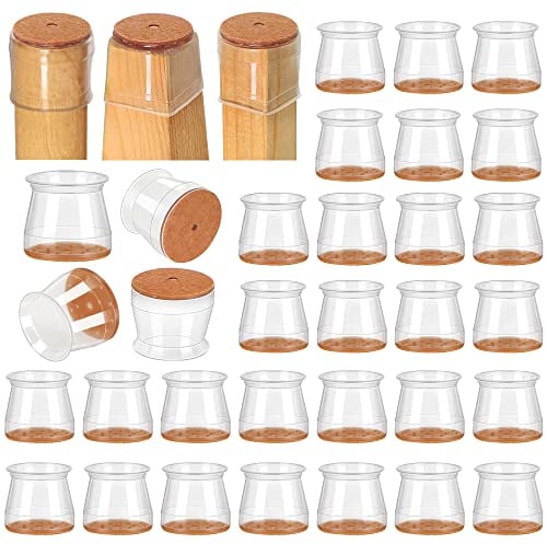 32 Stück Stuhlbeinkappen, Schutzkappen für Stuhlbeine, stuhlgleiter, Transparent Silikon Stuhlbeinschoner mit Filzpolstern für Hartholzböden, Für rund und eckig Stuhlbeine(fit:33-50mm)