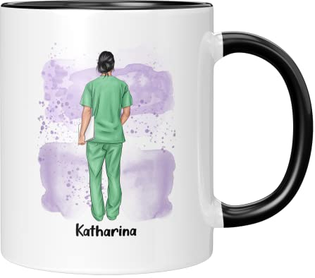 Taza de enfermería personalizada enfermera médica - regalo - hospital, estación - taza para el trabajo - heroínas (negro)