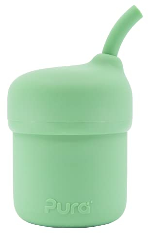 Pura my-my Silikon-Trinkhalm-Becher | auslaufsicher, wiederverwendbar, lebensmittelechtes Silikon, plastikfrei | für Kinder, Kleinkinder, Babys und Säuglinge – (Moos)