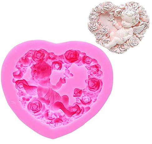 SYH&AQYE 2 Stücke Engel Seifenform Kuchen Silikonform, Herzförmige Rosen, Seifenformen Silikon für Seifenherstellung, Engel Schokoladenform Dessert Silikonform