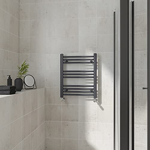 Warmehaus Straight Heated Towel Rail Anthracite Bathroom Ladder Style Radiator Grey Central Heating 600x500mm