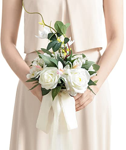 Ling's moment 7 Inch Artificial Flowers Wedding Bouquets for Bridesmaid - Tossing Bouquet - Bridal Bouquet for Wedding Ceremony Anniversary, Bridal Shower and French Rustic Wedding