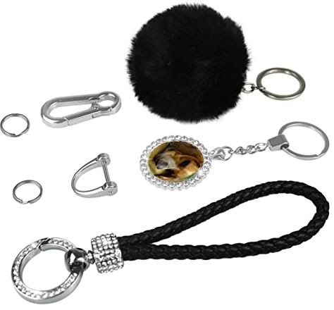 WOSHJIUK Schlüsselanhänger mit flauschigem Plüschball-Schlüsselanhänger,Welpe Beagle Hund schläft,Geldbörse Handtaschen Schlüsselanhänger Armband für Frauen