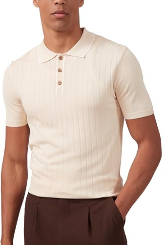 Kallspin Uomo Polo in Maglia a Manica Corta Maglie da Golf Top Estivi da Spiaggia(Beige Large