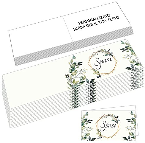 PV Grafik® 100 Bigliettini Bomboniere Matrimonio Personalizzati con Nome e Data, Bigliettini Eleganti per Confetti, Partecipazioni Sposi o Ringraziamento (M18)