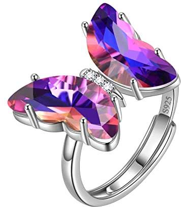 Aurora Tears Lila Schmetterling Herz Ring Einstellbare Frauen 925 Sterling Silber Tier Schmetterlinge Februar Erstellt Amethyst Geburtsstein Amethyst Offener Ring Kristall Hochzeit Schmuck DR0133F