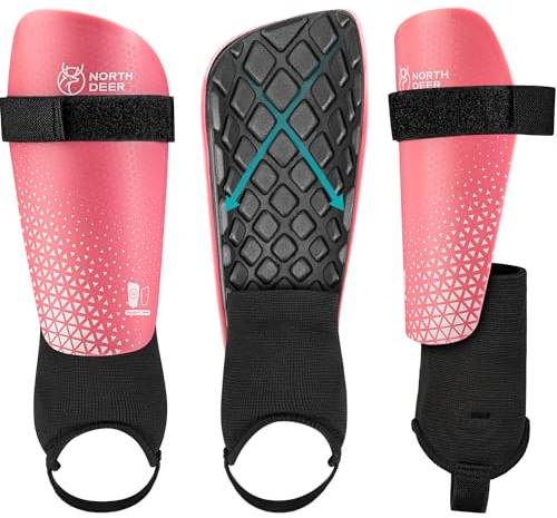 Northdeer Mädchen Schienbeinschoner Fussball mit Knöchelbandage - Shin Guards für Kinder Mädchen Weibliche (Rosa L)