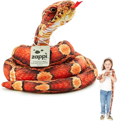 Zappi Co Kinder Gefülltes Weiches Kuscheliges Plüsch-Schlangenspielzeug - Teil der Safari-Tierkollektion, perfekt für Kinder (180 cm Länge) (Orange/Schwarze Maisnatter)
