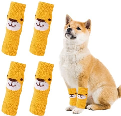 Soft Warm Dog Leg Warmers - 4 Pcs Pet Socks With Cute Bear Design, Winter Knitted Cover Sleeves, Elbow Protector for Puppy Kitten Small Medium Dogs Cats (M)