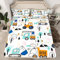 Cartoon Auto Bettlaken Set Cute Dino Traktor Spannbettlaken 90x200cm Harvester Traktor Spannbetttuch für Kinder Jungen Construction Auto Bettdeckenbezug Dinosaurier Dekor Atmungsaktiv Bettbezug
