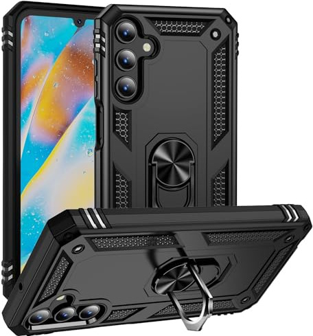 Wigento Für Samsung Galaxy A15 Armor Magnet Ring Cover Handy Hülle Tasche Cover Schwarz