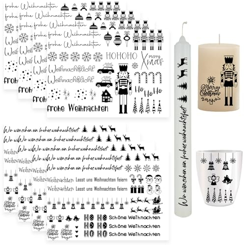Ellxen 8 Stück Kerzen Sticker Weihnachten, Tattoofolie Sprüche, Kerzentattoos für Tasse DIY Geschenk, Dekorieren, Kerzensprüche (20 * 15 cm)