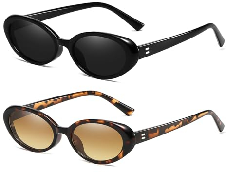 LJCZKA Retro Ovale Sonnenbrille Damen Herren 90er Vintage Stilvolle Kleine Schmal Oval Sonnenbrille UV400