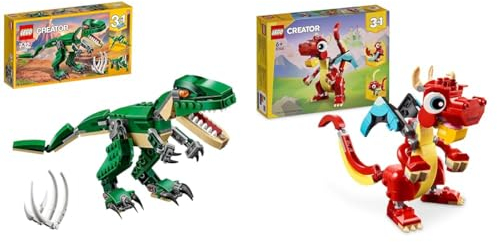 LEGO Creator 3-in-1-Paket mit mächtigen Dinosauriern und rotem Drachen, Geschenke für Jungen, Mädchen und Kinder ab 6 Jahren, 31145 + 31058