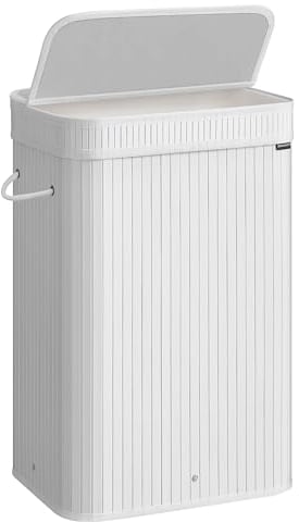 SONGMICS Laundry Hamper with Lid, Bamboo Laundry Basket, Removable Machine Washable Hamper Basket, with Handles, 72 L, for Laundry Room, Bedroom, Washroom, Cloud White LCB061W01