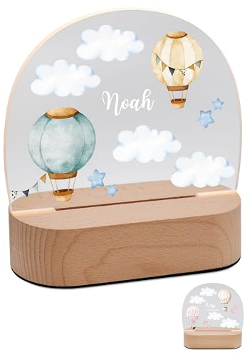 Bärenfreunde® - Personalisiertes Nachtlicht für Babys - Individuelle Nachttischlampe für Kinder - Personalisierte Geschenke Kinder - Babygeschenk - Geschenk zur Geburt (blaue Ballons)