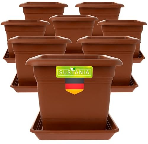 SUSTANIA Großer Pflanzkübel 48x48 für Außen 8er Set - Wetterfester Blumentopf & Pflanztopf Premium, Ideal Übertopf mit Entwässerung, Garten-Terrasse