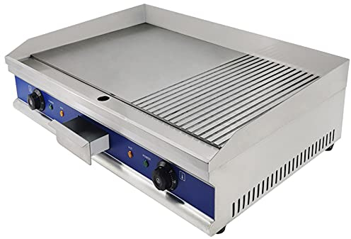 SmPinnaA Plancha Eléctrica Comercial, Placa Calefactora De Cocina Grande De Acero Inoxidable De 73 Cm, 2/3 Plana Y Ranura 1/3, Plancha para Encimera De Restaurante Resistente De 4400 W
