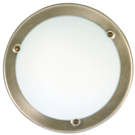 LED Universum Deckenleuchte Wandleuchte gold bronze matt rund Ø28,5cm aus Glas opal und Metall mit E27 Fassung für Glühbirne oder LED-Leuchtmittel | Deckenlampe Wohnzimmer Schlafzimmer Küche Flur